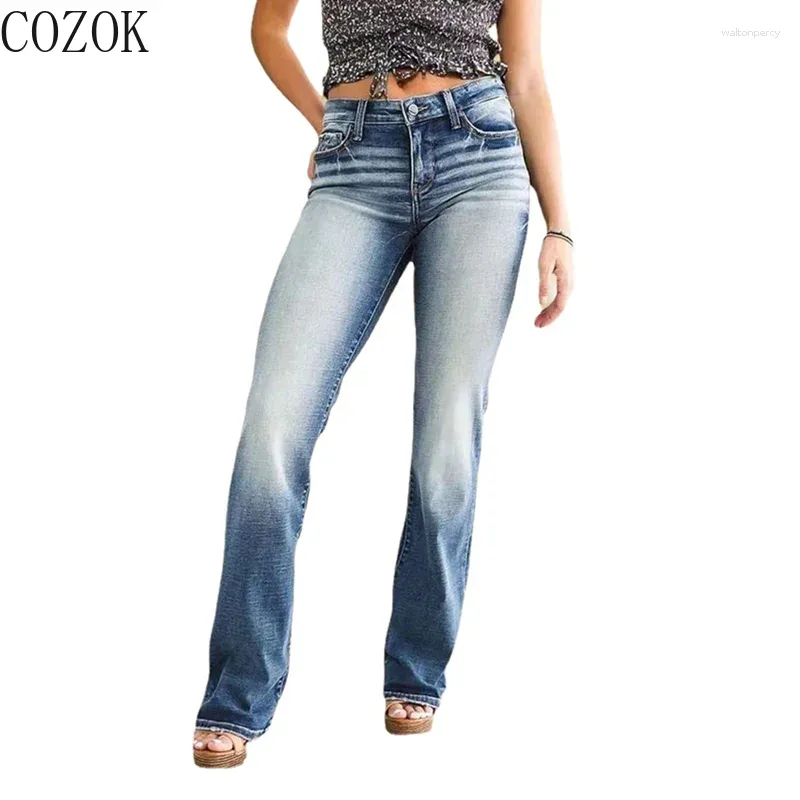 Jeans femminile 2024ol Temperament Bootleg pantaloni a metà vita blu per donne merci