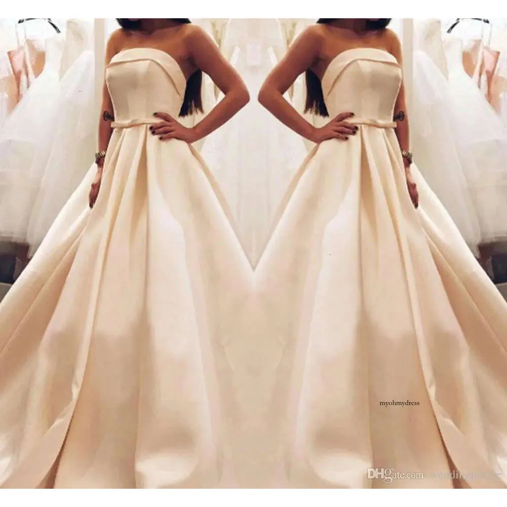 New Arrival Plus Size Dresses Strapless Long Floor Length Bow Knot Sashes Cheap Simple Wedding Dress Bridal Gowns Vestidos De Novia 0430