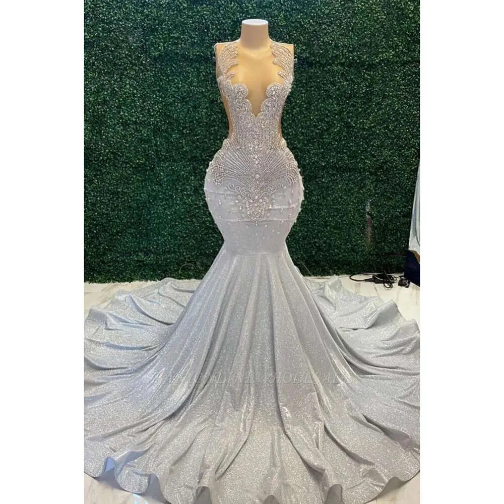 マーメイド見事なドレスシエのプロムセクシーな薄い宝石のアップリケビーズスパンコール長いイブニングドレス
