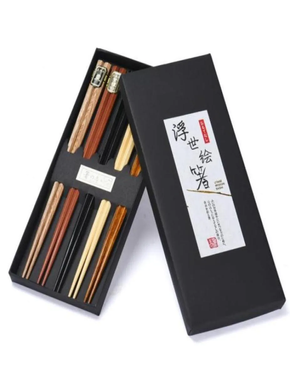 FS5 10 Çift Japon Doğal Kayın Ahşap Yemek çubukları Çin seti el yapımı hediye paketi Ekim112179700