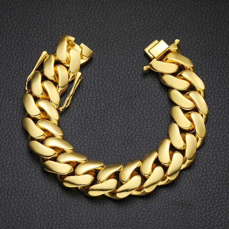 Bracelet de créateur Brand Explosions Mesdames 10/12/14/16/18/22 / 22 mm en or authentique Coproplate en cuivre Grande Chaîne Cubaine Boucle de boucle