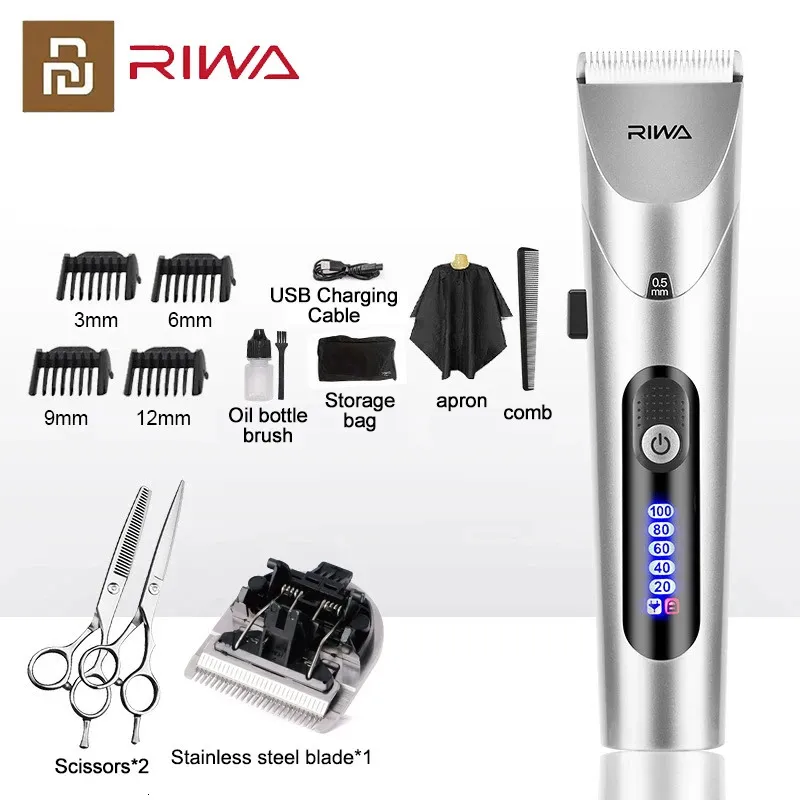 YouPin Riwa Hair Clipper Professional Electric Trimmer för män med LED -skärmtvättbara laddningsbara män Stark kraftstålhuvud 240430