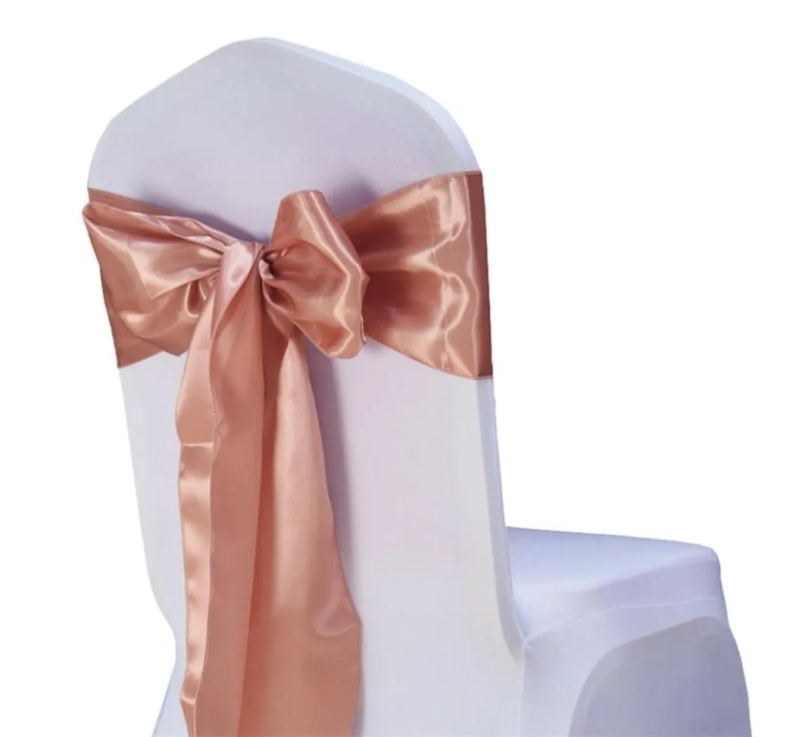 25PCLot Chair Sashes Bow Tie 7quot X108quot Wedding Satin Gold Cover Decor Party Banquet Venue 2205148029026