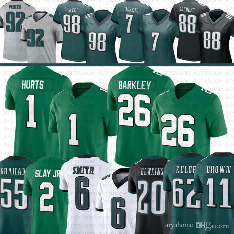 Saquon Barkley1 Jalen Hurts Football Jerseys AJ Brown Devonta Smith Kelly Green Jason Kelce Jalen Carter Goedert Kenny Pickett Slay Cooper Dejean Quinyon Mitchell