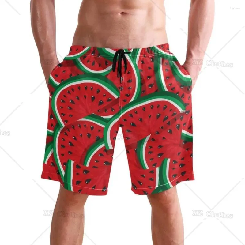 Herren -Shorts Wassermelonen Stilvolle Schwimmstämme Schnell trockener Strandsport Sport mit Taschenbrettbadeanzügen Mesh Futter