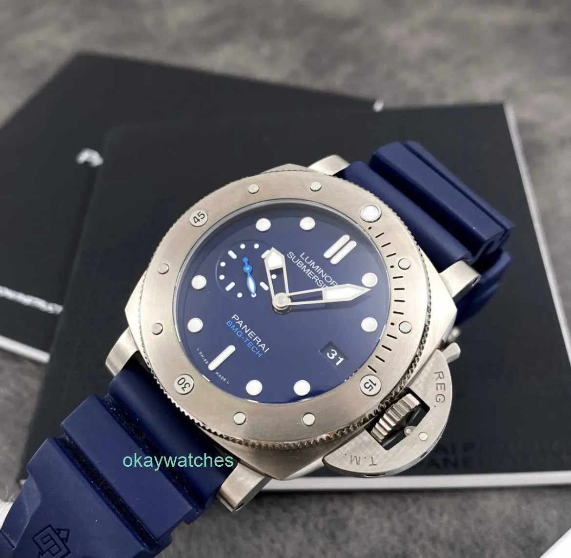 Mode Luxus Penarrei Watch Designer Boxen Zertifikat 47mm Diving Blue Plate Automatic Mechanical Herren