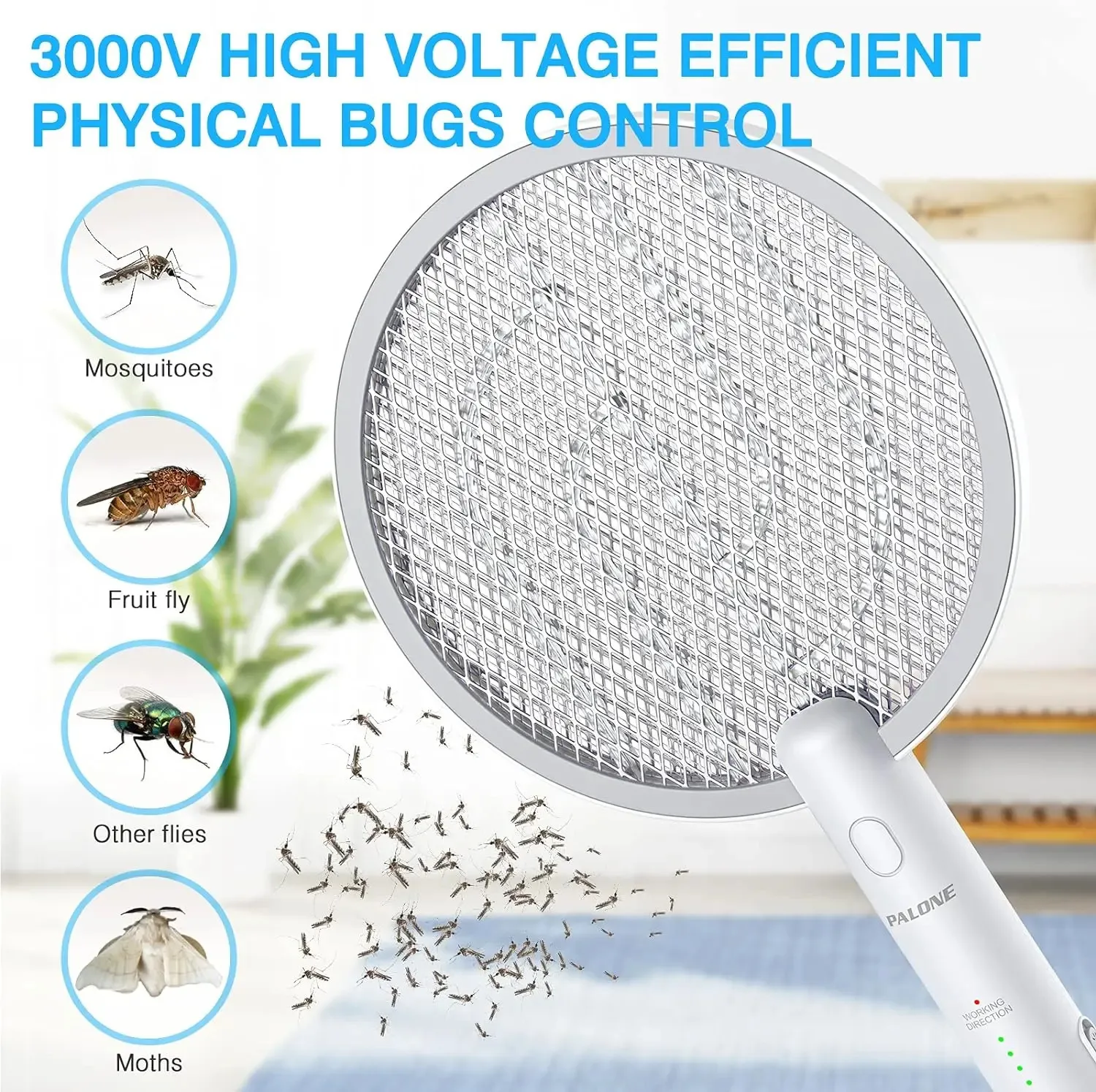 Electric Fly Swatter 3000V Bug Zapper Rakiet 2 w 1 z ładownym akumulatorem 1200 mAh Lampa zabójcza Mosquito 240415