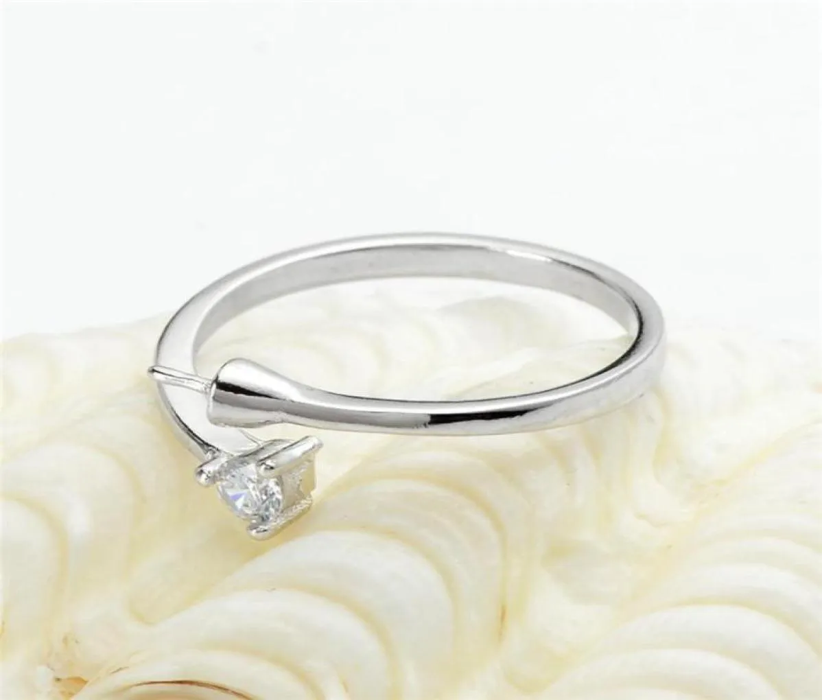 Ustawienia pierścienia puste podstawowe cyrkon jeden kamień 925 Srebrna srebrna biżuteria DIY Informacje Pearl do Pearl Party5043825310343