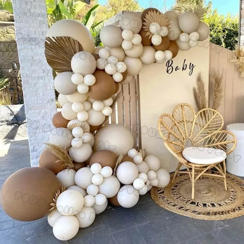 Café marrom balão guirlanda arco kit kit de casamento de aniversário decoração crianças baloon chuveiro de bebê globos khaki areia látex ballon 240429