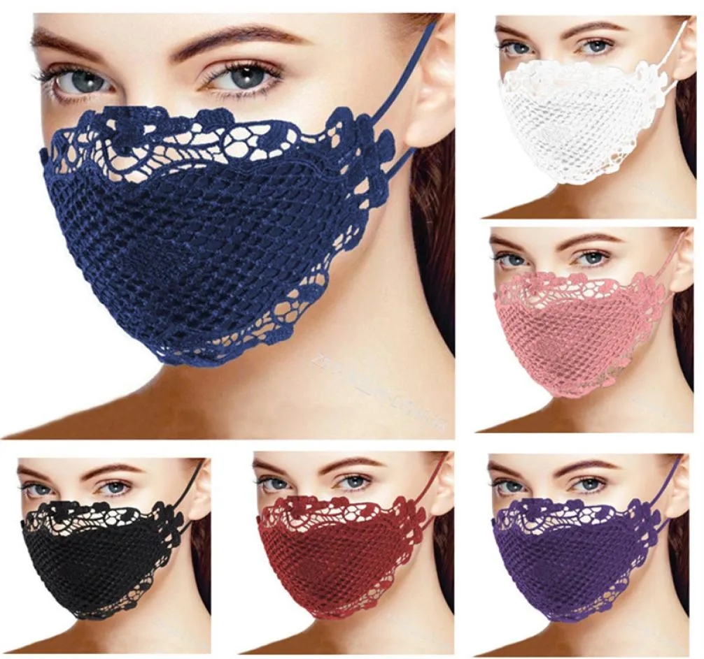 Maschera per donne della moda Ornamento in pizzo Ornamento Maschere per viso antiuv a prova di polvere Lavabile cotone traspirante per la bocca traspirante signore esterno Maschera per il viso per esterni3160753