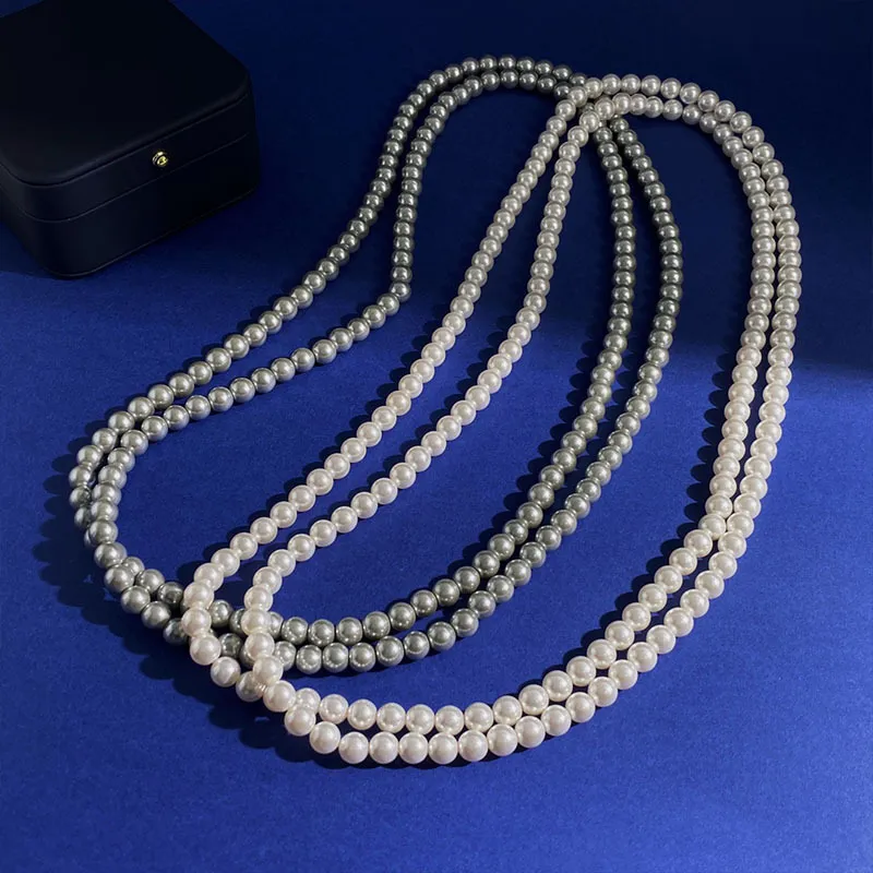 Natürliche weiße und graue Fritillaria Perlen Perlen Halskette Qualität Mutter von Perlenperlen Elegante Halsketten für Frauen