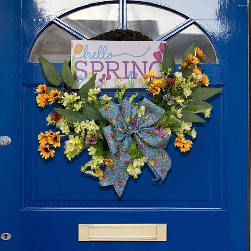 Fleurs décoratives Belle décoration intérieure à la couronne pour la porte d'entrée avec des lumières feuilles en métal éclairage de Noël extérieur