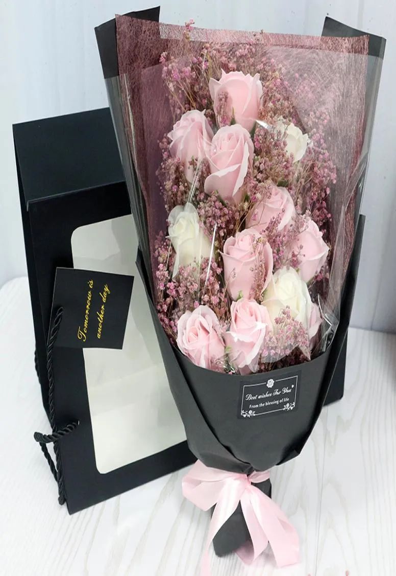 Hvayi 18pcs Mariage artificiel Roses Soaps Fleur Bouquet Flores Plant anniversaire Mariage de Noël Mariage Valentin Gift Doad Home Decor C03089123