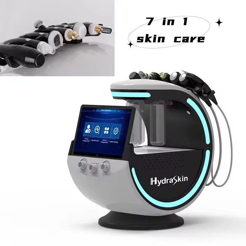 7 en 1 Microdermabrasión Hydra Facial Facial Skin Máquina de belleza Smart Ice Blue Beauty con escáner de piel para spa Use la limpieza de rejuvenecimiento
