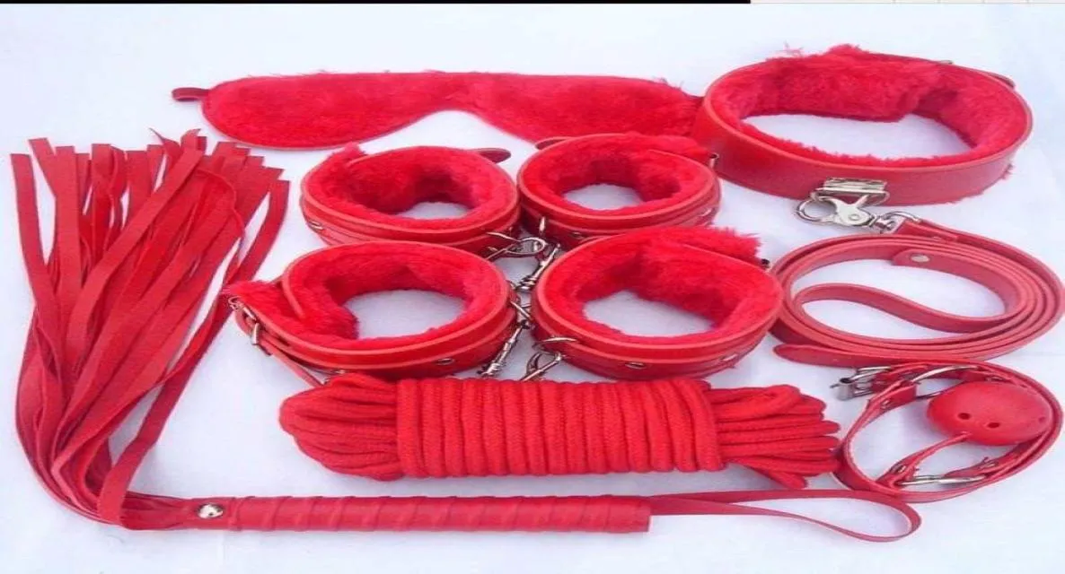 Faux gevoerde terughoudendheid set gag zweep hand enkel manchetten blinddoek nek kraag r984684256