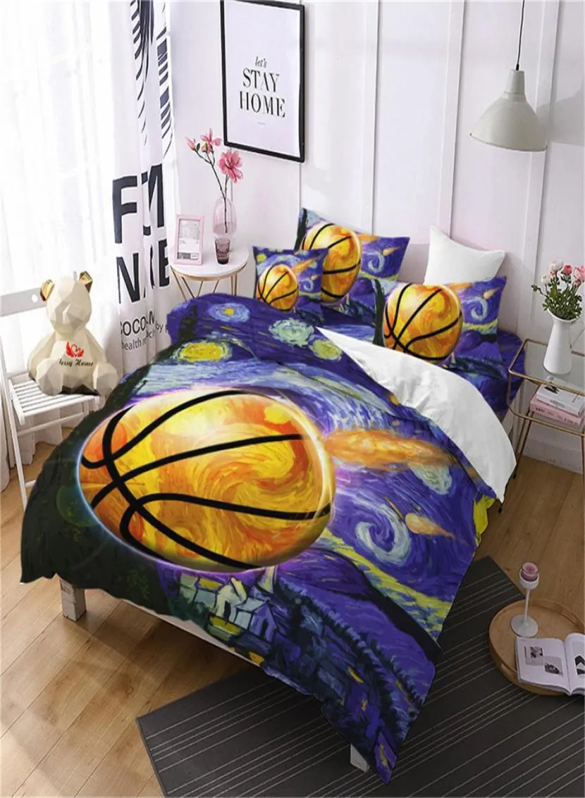 4st Oil Målning Basketbollsängar Set pojkar Färgglada täcke omslag 3D Sportsdesign Bäddsöverdrag Plattplåt Kudde D406065733