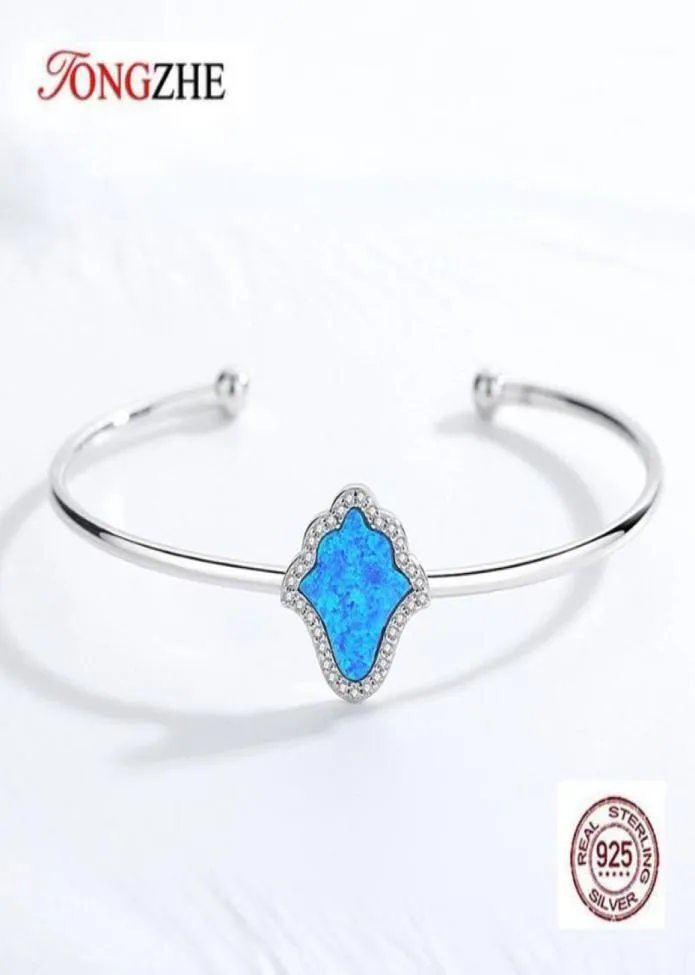 Luck Hamsa Fatima 925 Sterling Silver Women Bracelet armband Blauwe opaal Open Hand Designer armbanden Luxe sieraden Bangle4196966