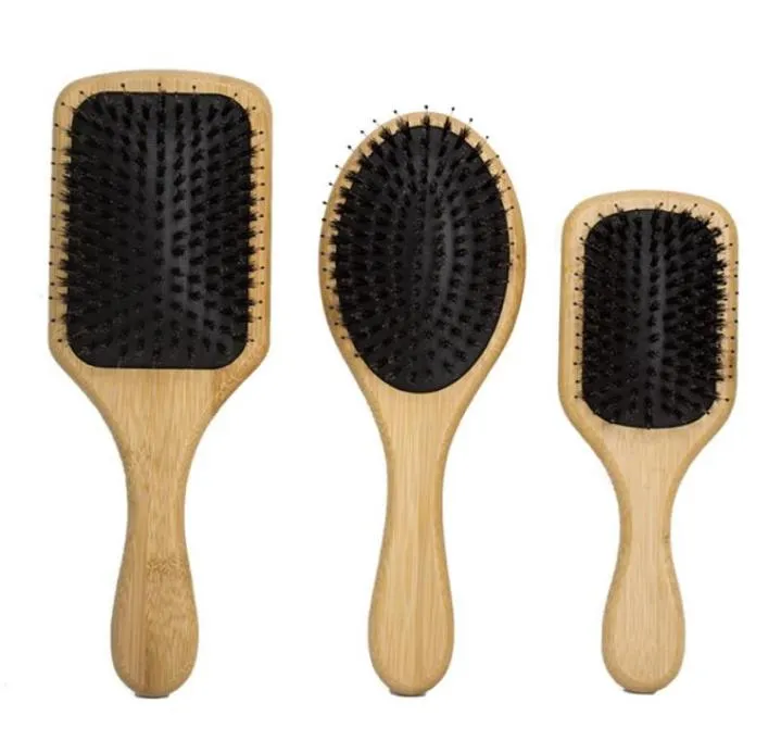3 Pack Olive Wood Bristle Hair Brush Brush Air Cushion Head Massageur Pobre avec Pin Nylon Handle de bois Nylon Handle Massage Hair4255655