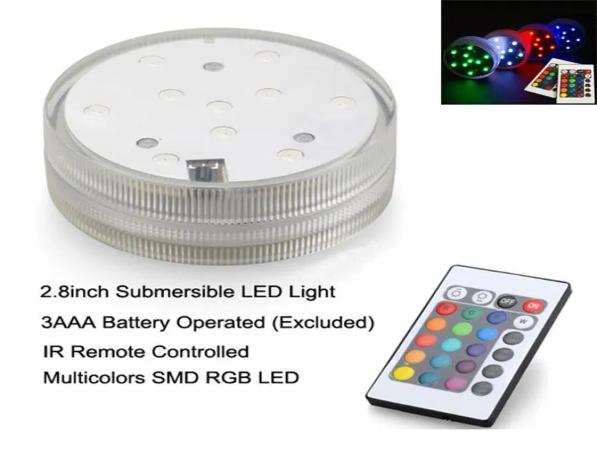 Submersible LED Light 12pcslot fjärrkontrollerat batteridrivet RGB Multicolors Light för bordsvaser bröllopsdekoration3017421