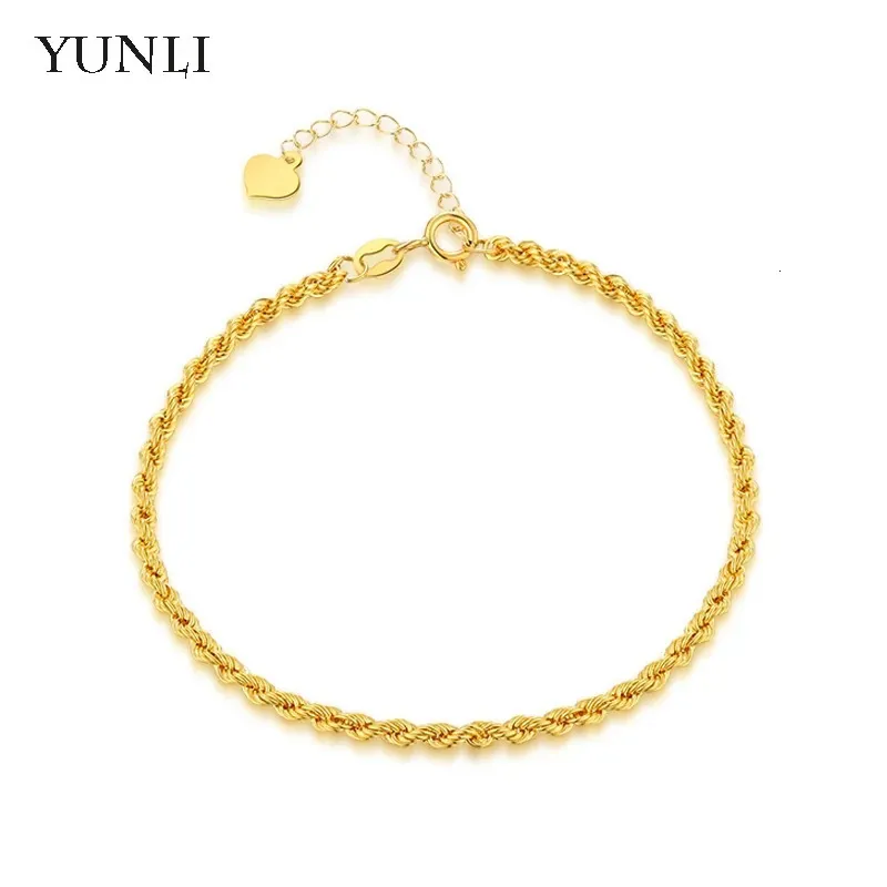 YUNLI Real 18K Gold Twisted Chain Bracelet Simple Style Pure AU750 Adjustable Hemp Rope for Women Fine Jewelry Gift 240424