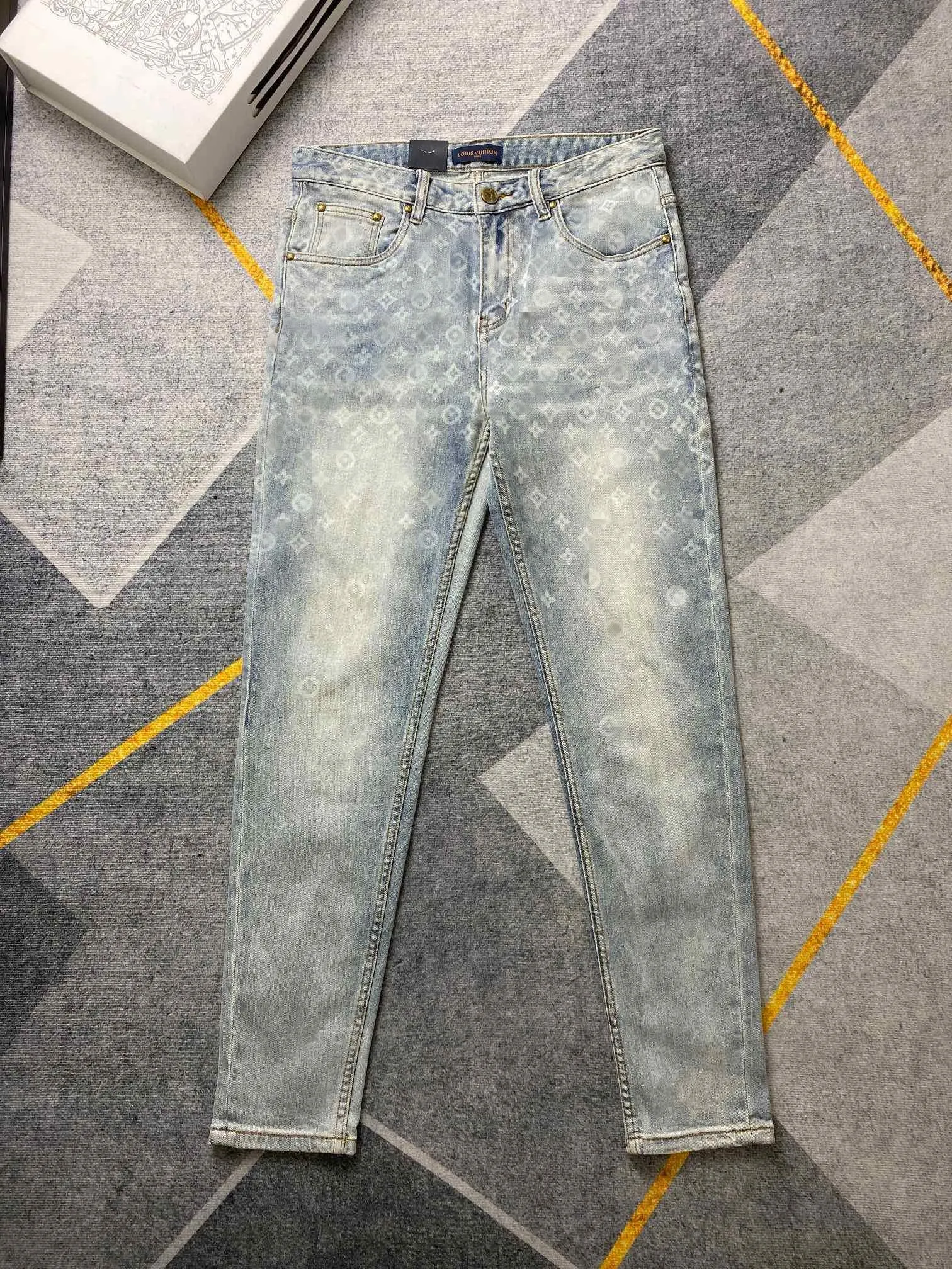 高級メンズブルージーンズデザイナープリントllogo highend harlan pantsファッショナブルスリムフィット春夏新しいピュアコットンファッションウィーク滑走路スタイル