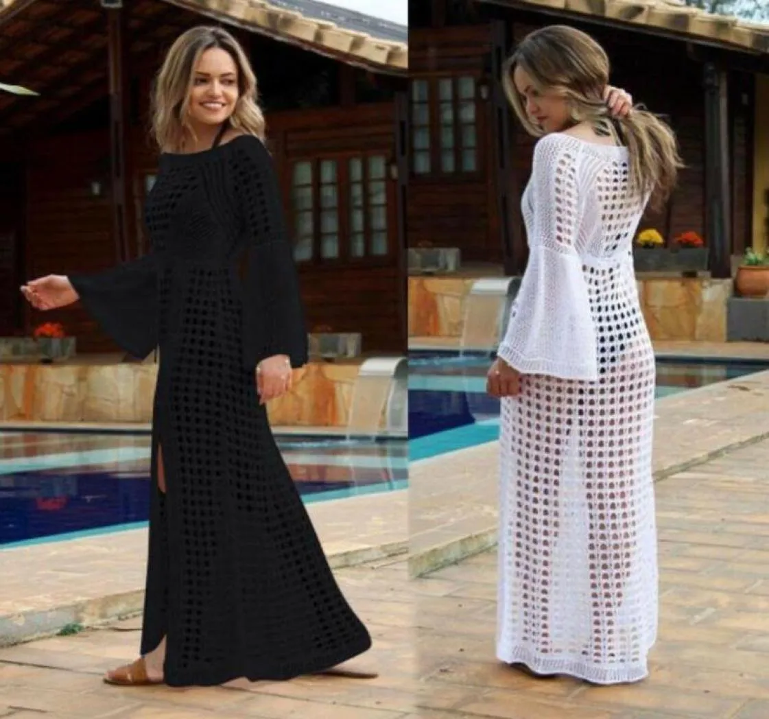 Kadın039s plaj bikini örtbas sarongs uzun kaftan elbise yaz boho maxi elbise mayo örgü seethrough sundress yüzme8983293