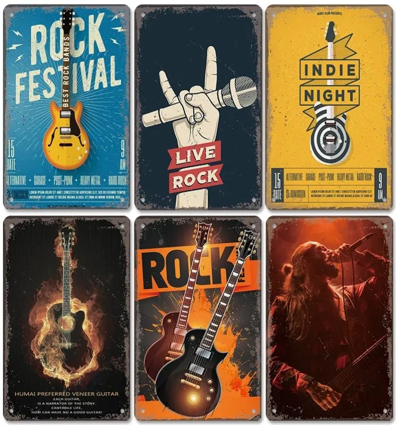 Vintage Rock Music Metal Painting Wall Poster Tin Signs Retro Guitar Rock Pub Club Party Plates for Bar Home Decor Art Dector 20x34381624
