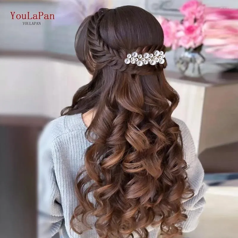 Copricapi YouLapan Bride White Color Hair Pearl Pettle Elegant Full Wedding Heads Girl Ornaments HP641