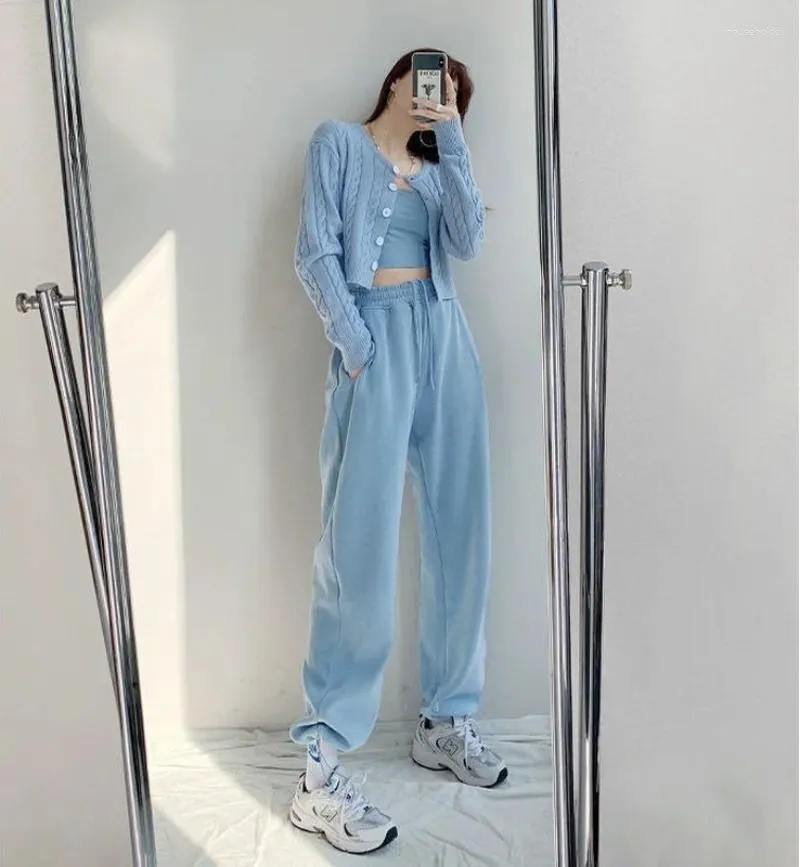 Women's Pants Clothing Blue Trousers Woman Drawstring Womens Jogging Joggers Fitness Elastic Waist Sweatpants With Pockets Sports G 90s