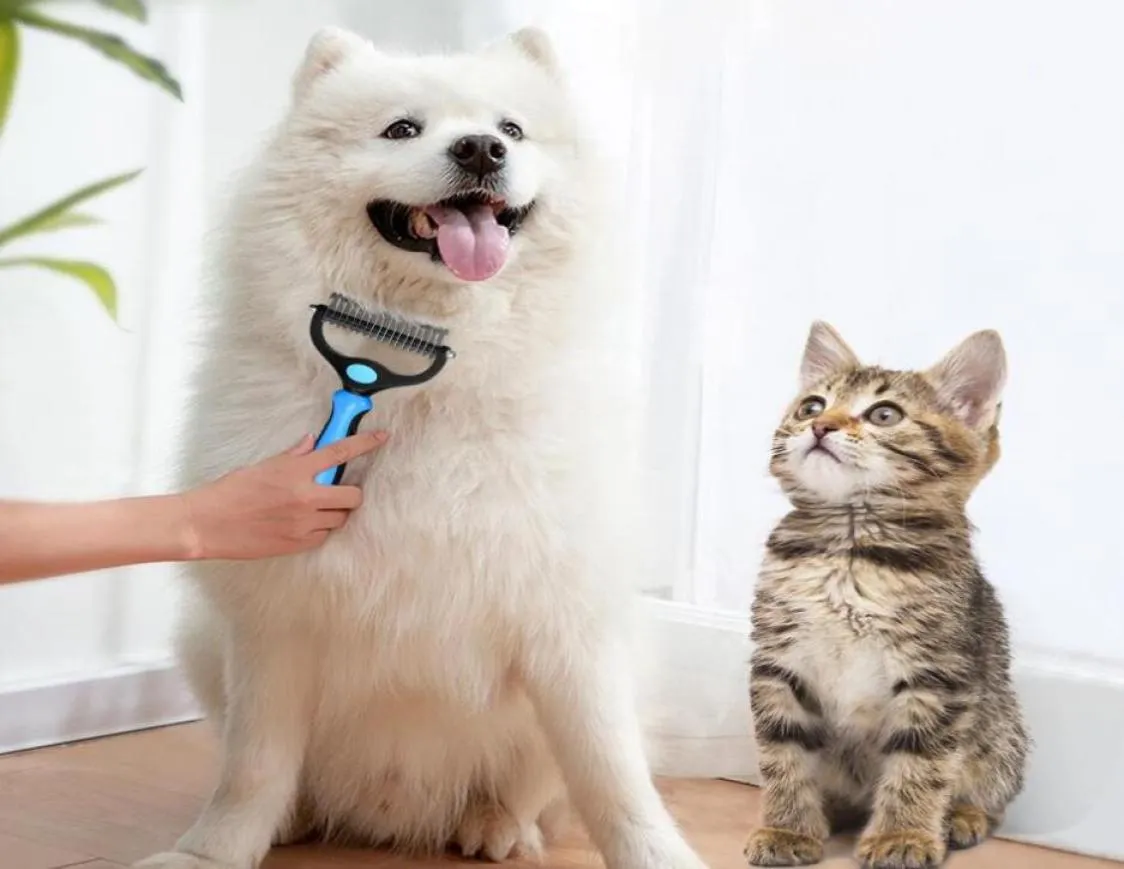 Lager hela husdjur päls knuten cutter hund grooming shedding verktyg katt hårborttagning kam borste dubbelsidiga husdjursprodukter7807932
