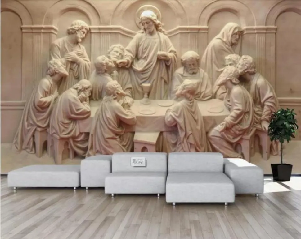 Niestandardowe tapety muralowe 3D miękkie stereo 3D Ostatnia kolacja rzeźba luksusowa tapka el salon sala