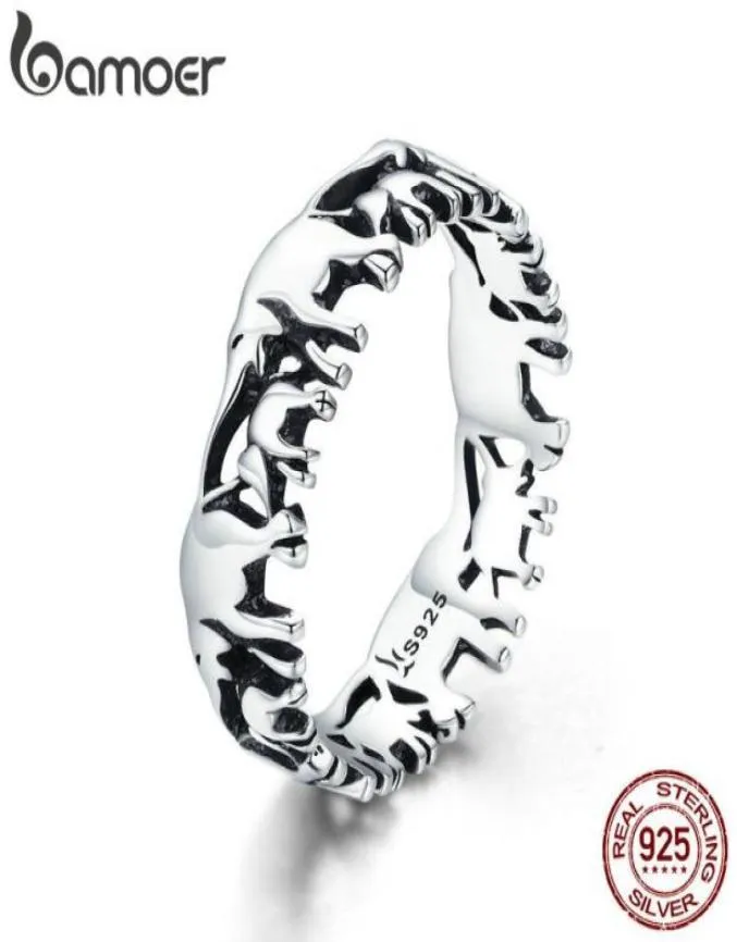 Bamoer Trendy 100 925 Sterling Silver Stackbar Animal Collection Elephant Family Finger Rings for Women Silver smycken SCR344 Y127906172