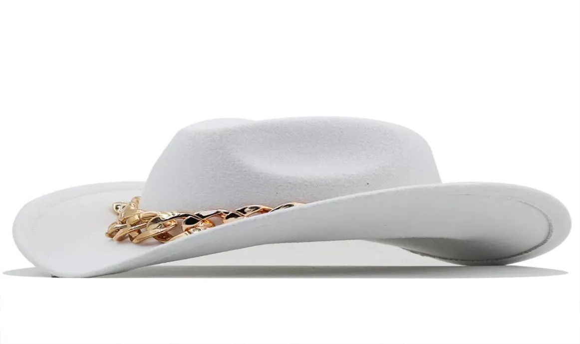 Herbst Winter Retro Rollted Bim Kette Fedora Hat Frauen Party Hochzeits Jazz Filzkappe Männer breit Krempe Sonnenschutz Cowboy Hat5305715