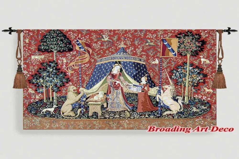 Désir la dame la Unicorn Médiéval Tapestry Wall suspendu Jacquard Weave Gobelin Home Art Decoration Aubusson Cotton 100 2101035220