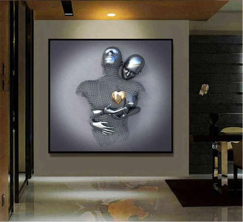 낭만적 인 금속 피겨 동상 아트 프레임 캔버스 그림 3D 초록 포스터와 인쇄 벽 그림 거실 가정 장식 H18169217