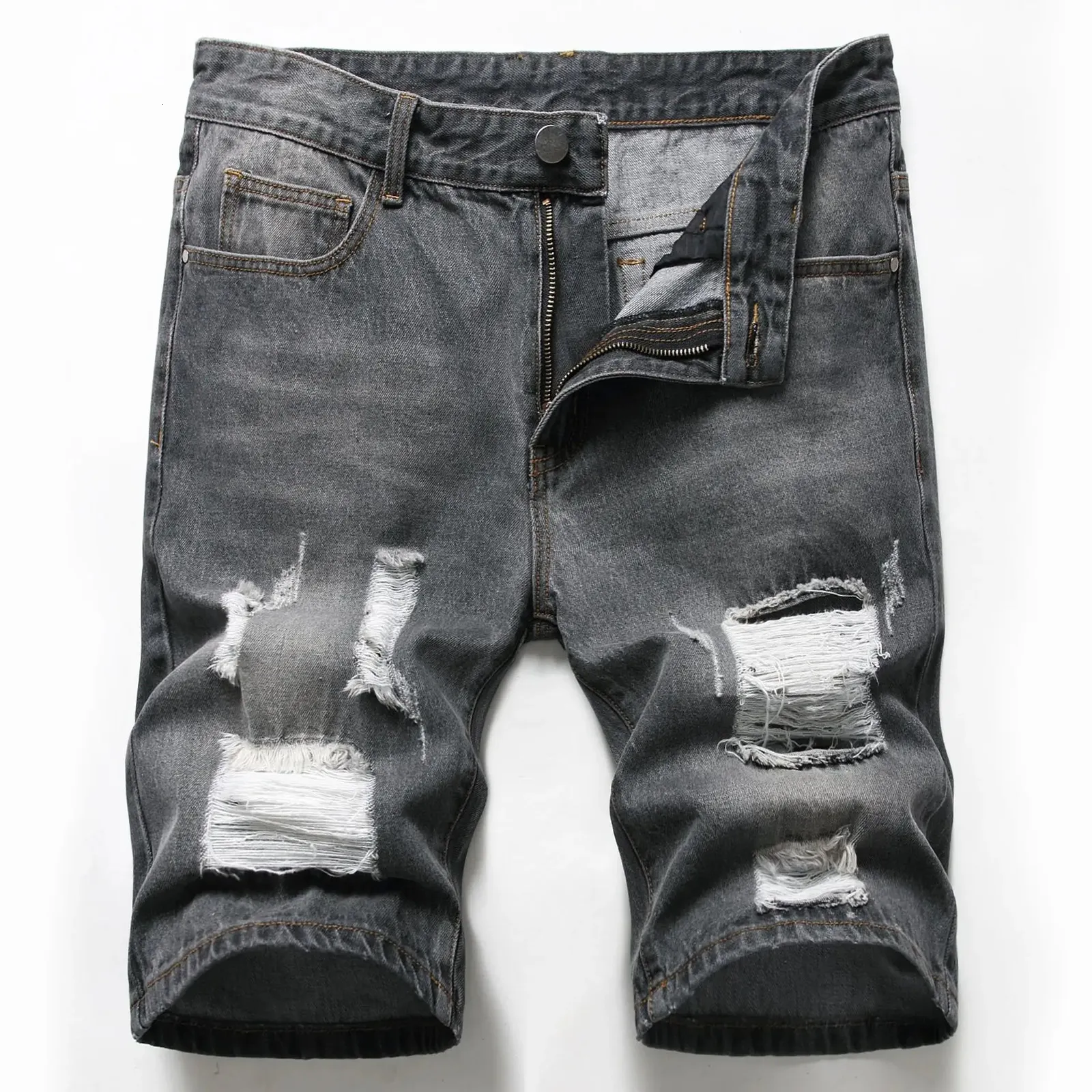 New Fashion Mens Ripped Short Jeans Brand Clothing Bermuda Masculina Men Summer Cotton Denim Shorts Knee Length Jeans Shorts