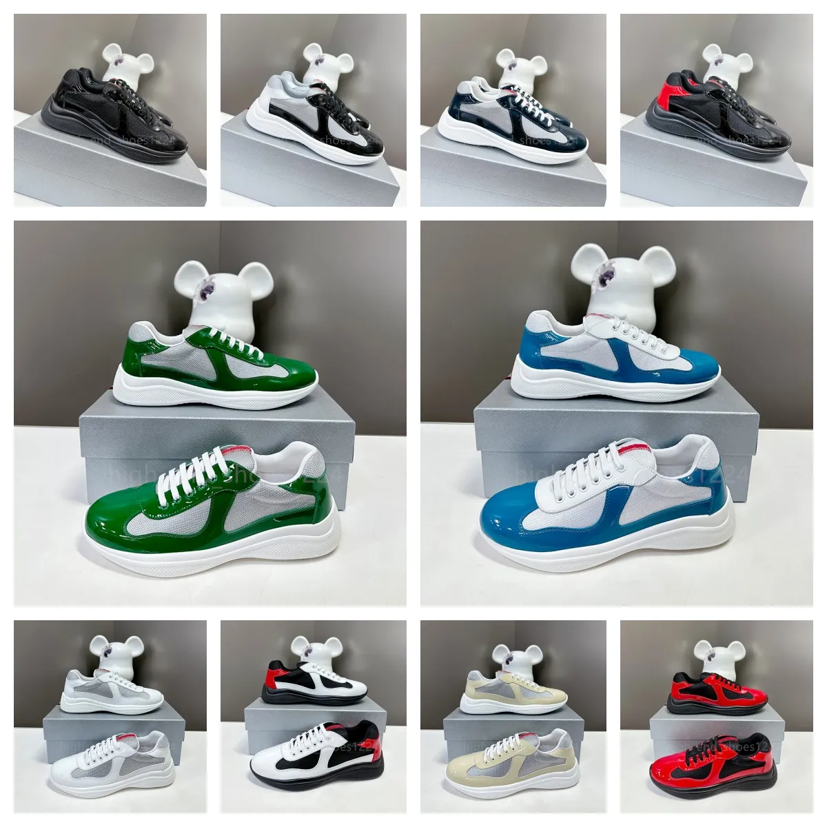 heren schoenen ontwerper schoenen klassieke casual dames sneakers lederen nylon groene outdoor trainers luxe sport man schoenen americas cup mode hardloop mesh schoen met doos