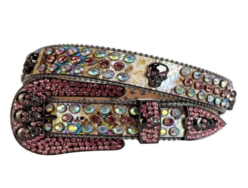 Wtern Cowboy Bling Rhinton Belt Skull Conchos Studded Belt Three Removable Buckle for Women and Men7410091