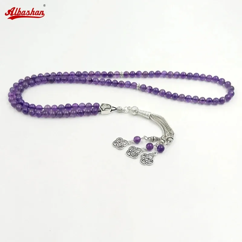 Tasbih Natural Amethyst stone Muslim gemstone Bracelet purple misbaha 99 rosary bead islamic jewelry Gift accessory eid gift 240415