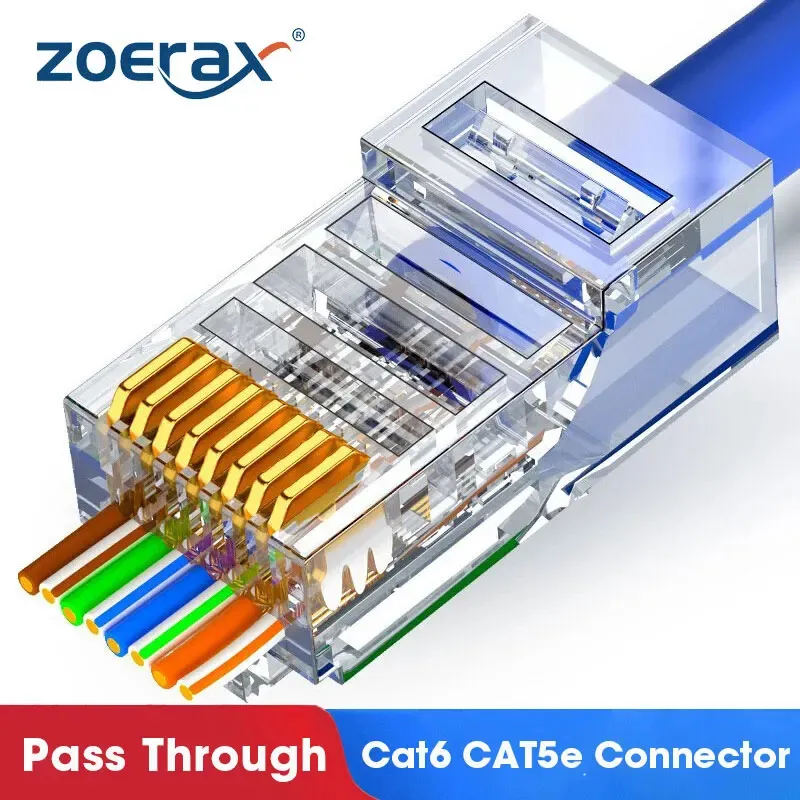 Zoerax RJ45 Cat5e Cat6 Passeer door connectoren EZ om modulaire plug te krimpen voor vaste of gestrande netwerkkabel 240430