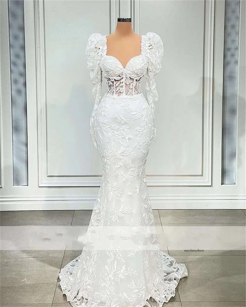 Zarif vestidos de noiva 2022 Muhteşem Dantel Denizkızı Gelinlik Uzun Sleve Aplikes Boncuklu Vintage Bridal Elbise 0431