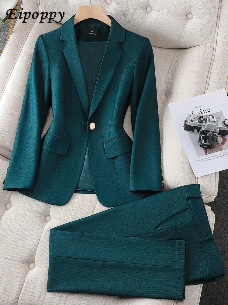 Pantalon de deux pièces pour femmes Ladies Blazer et Pant Suit Femmes Green Purple Bleu Black Solide Veste formelle Veste Femme Business Work Work Wear 2