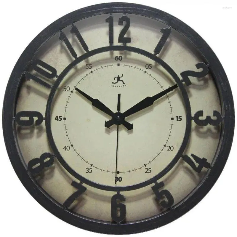 壁時計の素朴な3D時計ブラックメタルハンド標準アラビア語の数字サイレントムーブメントバッテリー12x12x1.5