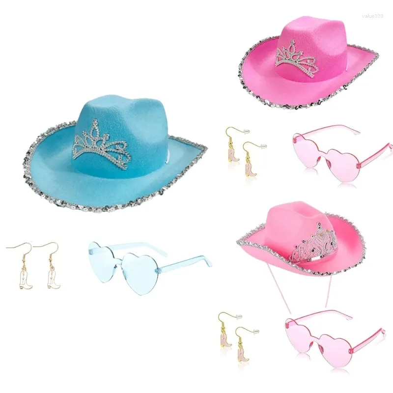 Bérets 3pcs chapeau de cowboy pour adolescents pendonne de boucles de soleil