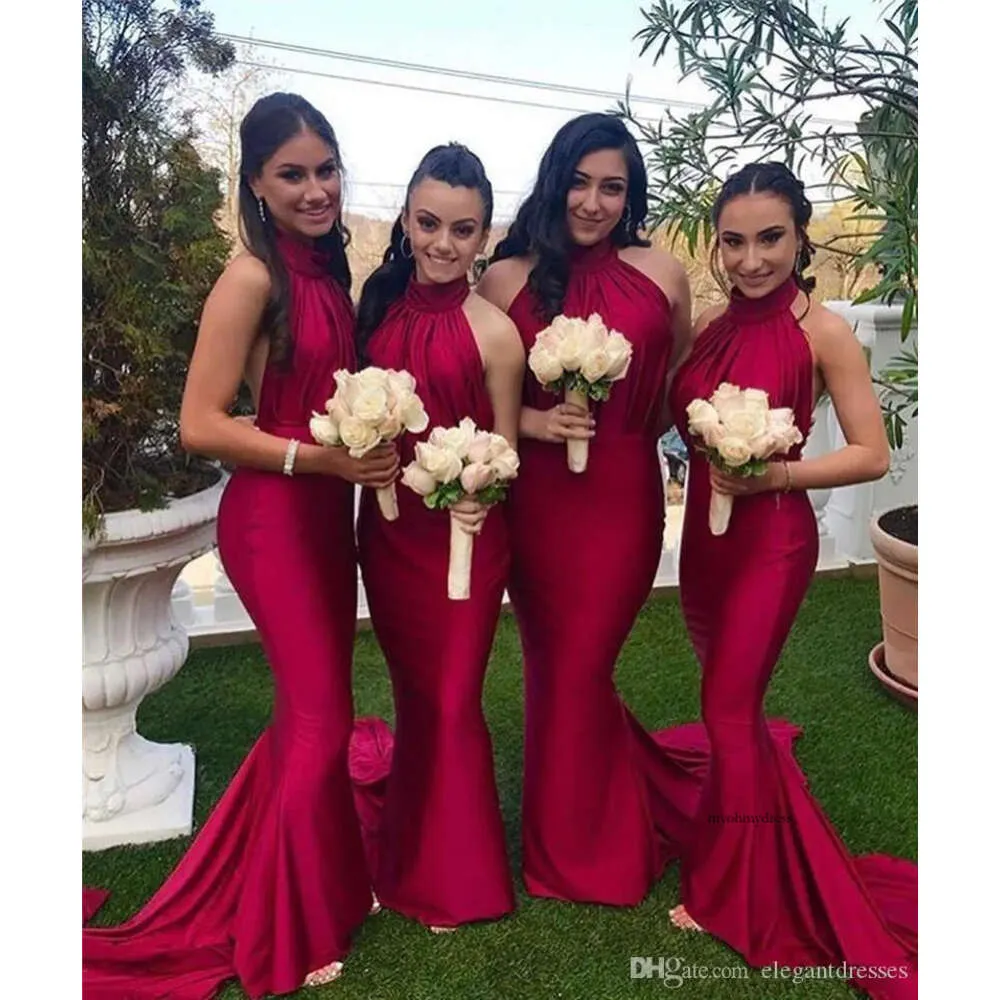 Halter Slim Mermaid Simple Bridesmaids Dresses Sexy Backless Customized Sleeveless Ladies Party Guest Gowns Maid Of Honor Dress 0430