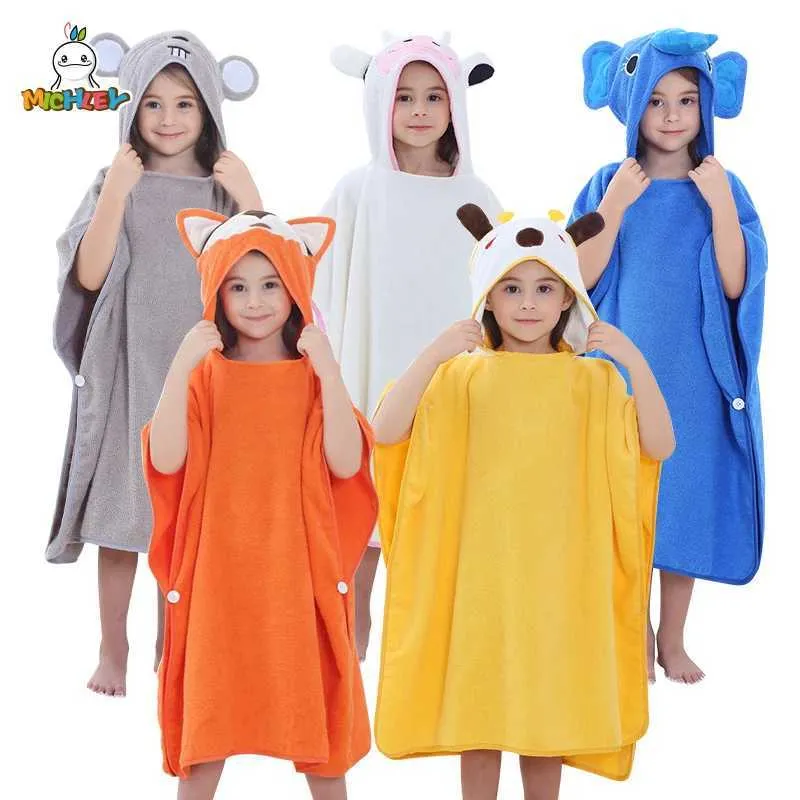 Handelsrockar Michley Cartoon Cotton Childrens badhandduk Rain Cape Hooded Beach Handduk Badrum Handduk Unisex Barn Badhandduk 2-6TL2404