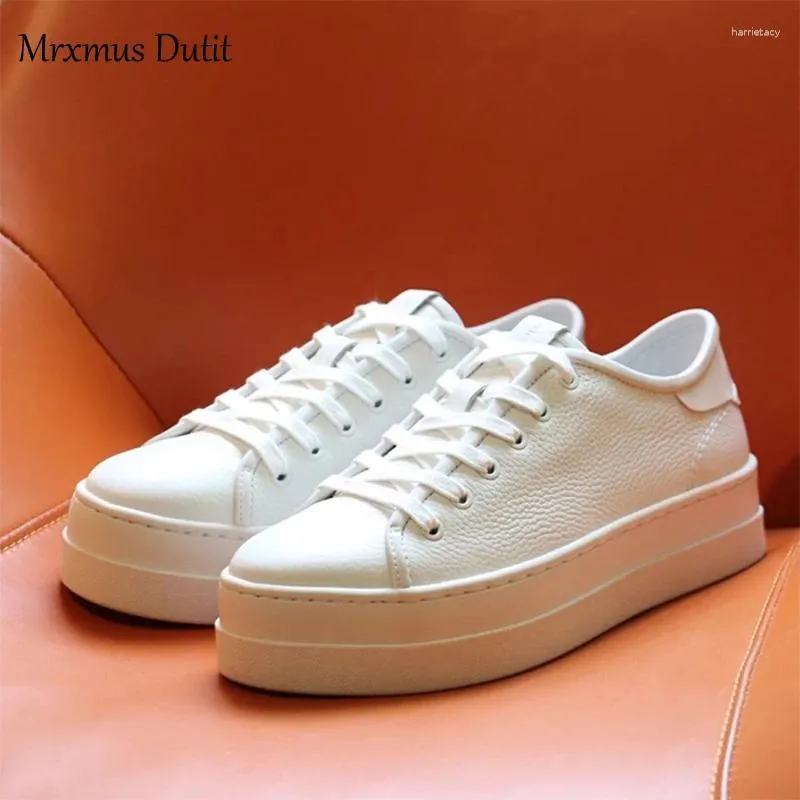 Chaussures décontractées Mrxmus 2024 Automne Femmes Gétille en cuir blanc Flats solides Sentiale basique Sneaker Vircol