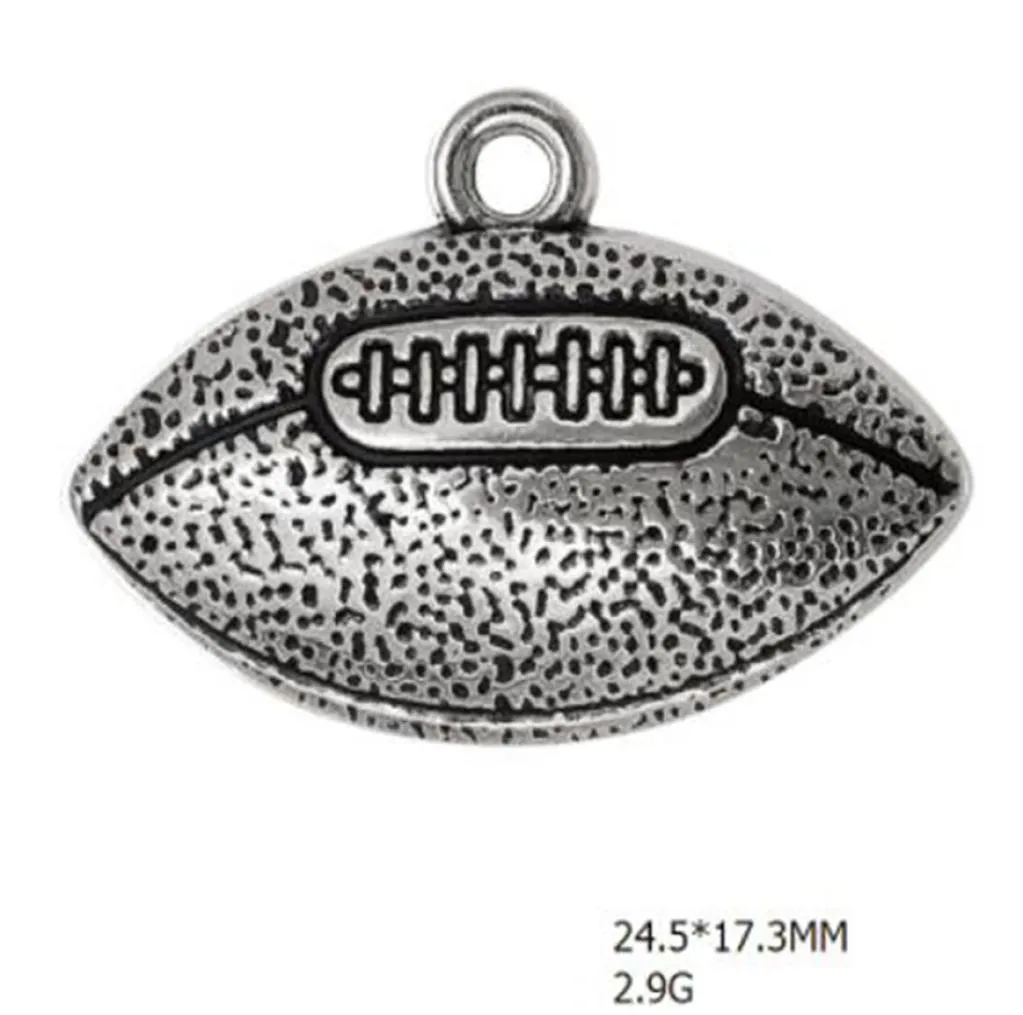 2D Football Charms Sports Fan Pendants Jewelry Finding Antique Silver Plated Accessory5219539