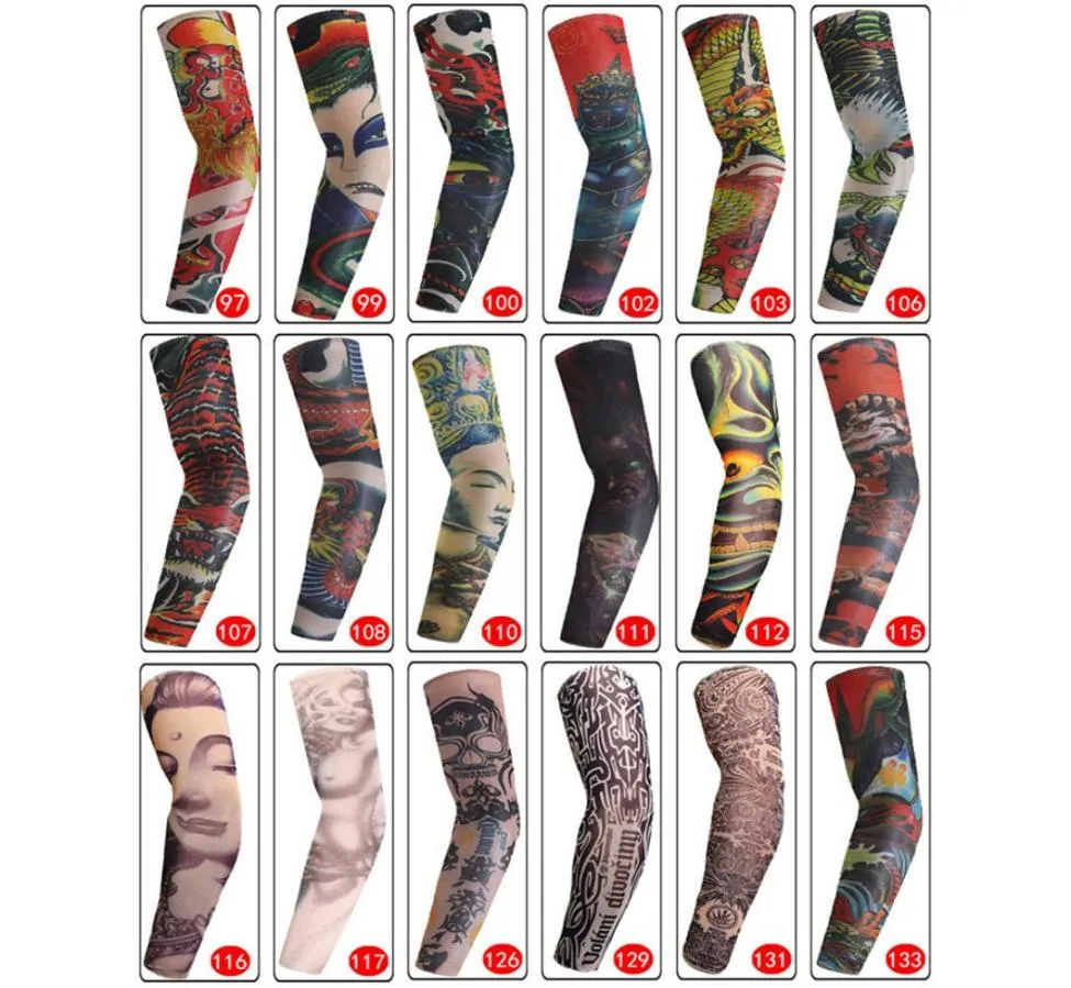 Mangas de tatuagem falsas de nylon elástico unissex Mulheres homens esportes ao ar livre Proteção de braço esportivo Designs de arte 3D de arte 4354723