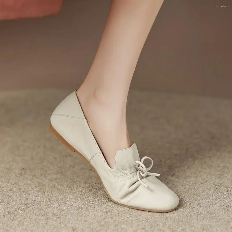 Casual Shoes Real Leather Ladies White Mules Pleated Daily Driving Flats Women Basic Moccasins Big Size 40Casual Loafers Slip-On